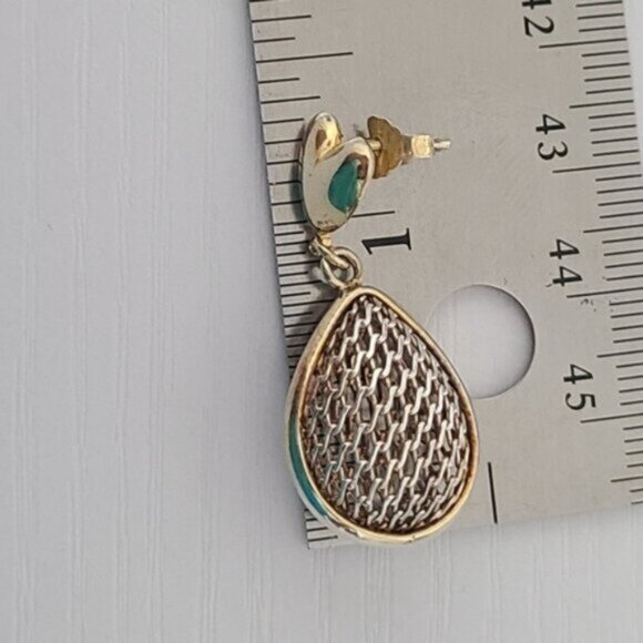 Vintage Sterling Silver Gold Plated Heart  Chunky Mesh Drop Dangle Earrings - Picture 9 of 9